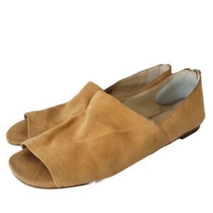 Botkier New York Womens Sz 7 Maxine Suede Tan Leather Zip Peep Toe Flats Shoes